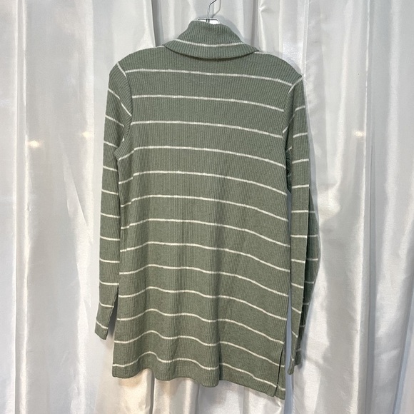 Sage Green & White Striped Knit Lightweight Turtleneck - Picture 3 of 3